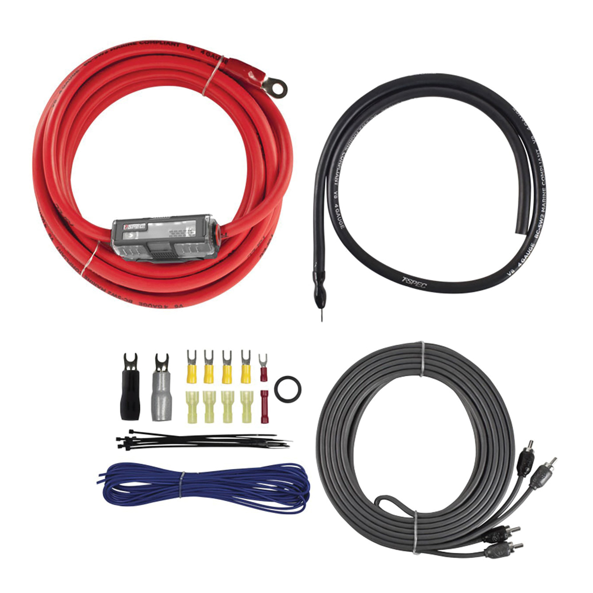 T-Spec v8 SERIES 1,500-Watt 4-Gauge Mini-ANL Amp Installation Kit with RCA Cables